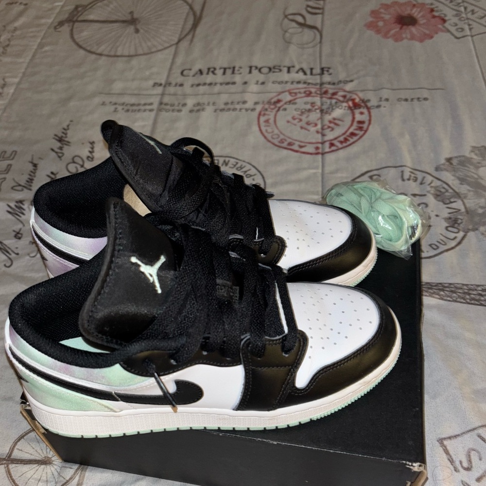 Jordan Kids Black and White Sneakers with Mint Accents